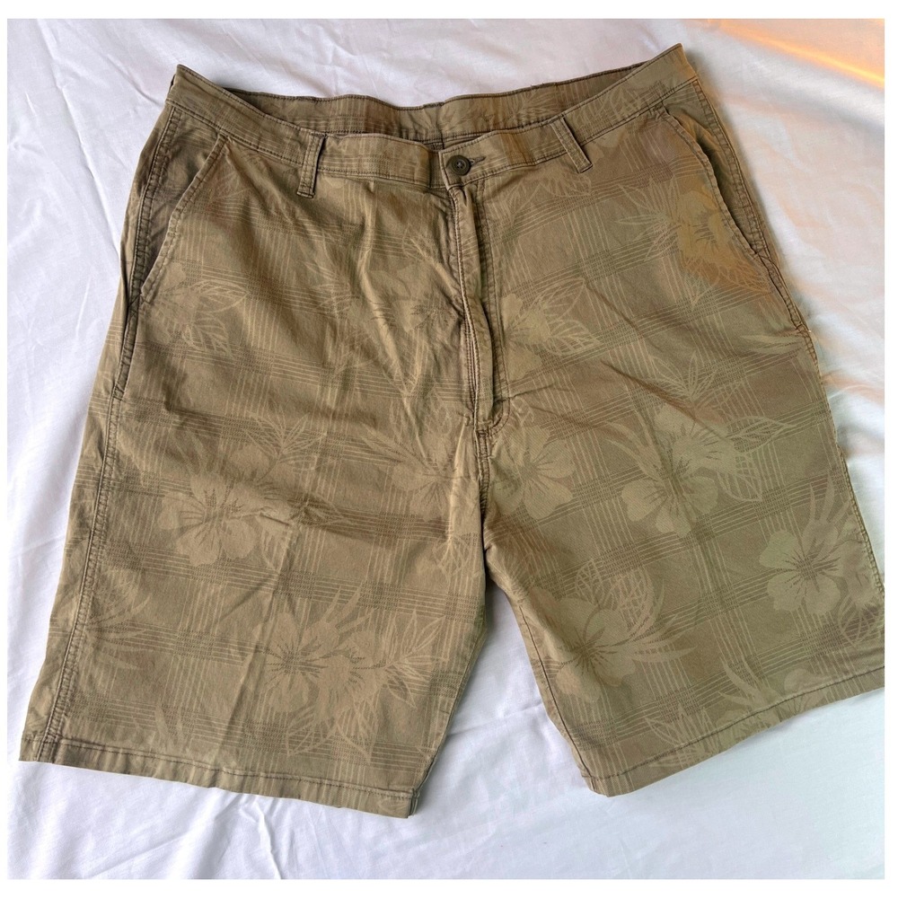 Wrangler Tropical Hibiscus Chino Shorts Mens 40 Brown Excellent Stretch Utility